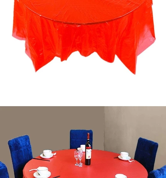 Ekstra Kalın PE Plastik Tek Kullanımlık Masa Örtüsü - Kırmızı - 160x160cm - 2'li Paket (20 Adet) - 9