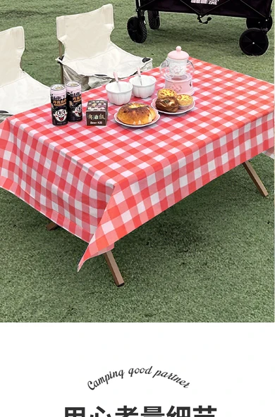 Kamp Tek Kullanımlık Masa Örtüsü 2.2m Kırmızı Kareli Taşınabilir - Resim 10