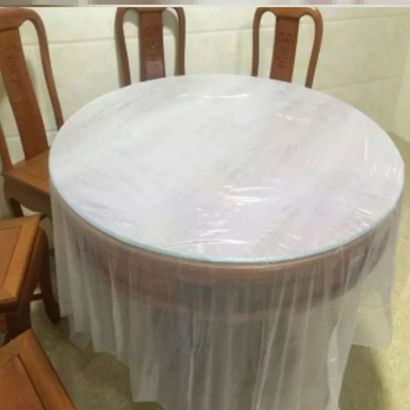 Ekstra Kalın PE Plastik Tek Kullanımlık Masa Örtüsü - Beyaz - 220x220cm - 6'lı Paket (60 Adet)