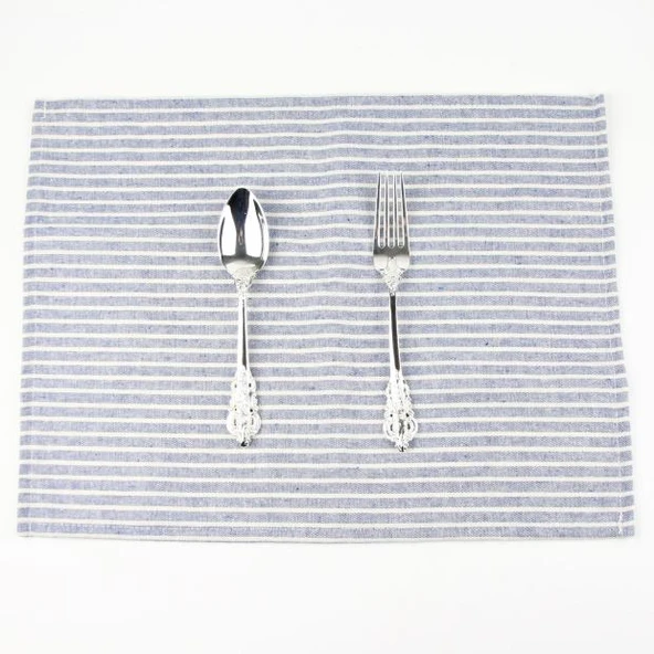 Japon İskandinav Tarzı Dikey Çizgili Polyester Pamuk Peçete Amerikan Servisi - Mavi 30 x 40 cm - 11