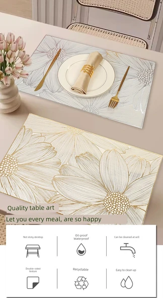 PVC Bronz Lotus Amerikan Servisi - Dikdörtgen Altın ve Gümüş - 45x30cm - 2 Adet - 7