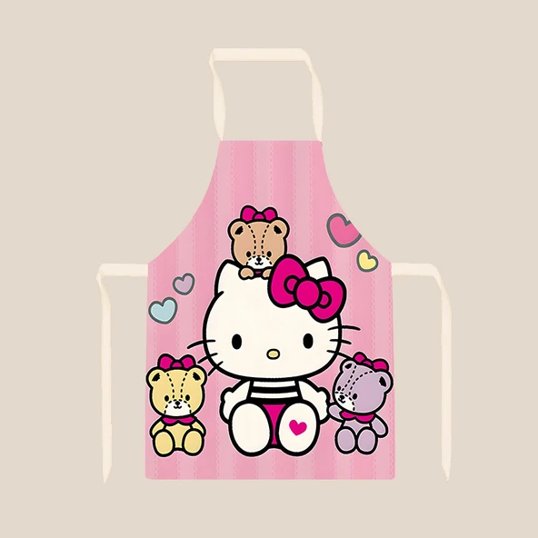 Hello Kitty Desenli Sevimli Kedi Figürlü Kolsuz Mutfak Önlüğü - Kedi 01 65x75cm Yetişkin Pamuklu Keten