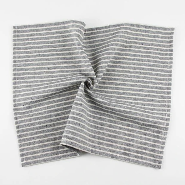 Japon İskandinav Tarzı Dikey Çizgili Polyester Pamuk Peçete Amerikan Servisi - Mavi 30 x 40 cm - 3