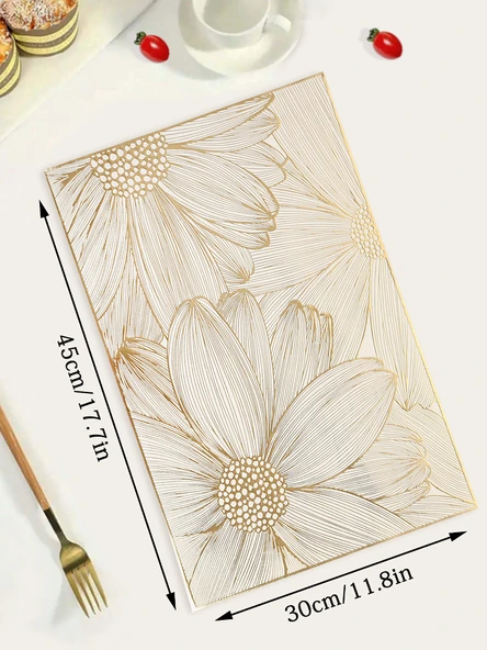 PVC Bronz Lotus Amerikan Servisi - Dikdörtgen Altın ve Gümüş - 45x30cm - 2 Adet - 6