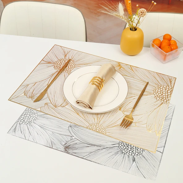 PVC Bronz Lotus Amerikan Servisi - Dikdörtgen Altın ve Gümüş - 45x30cm - 2 Adet