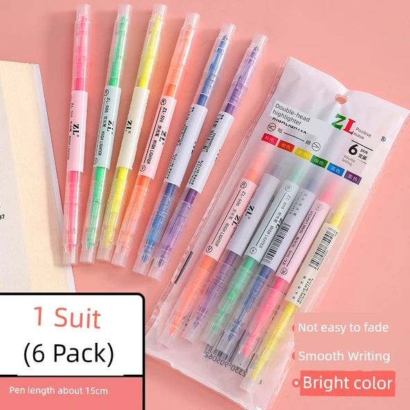Antik Şiir Boyama Kitabı Seti - 1 Set [6'lı Paket] Çift Başlıklı Fosforlu Kalem
