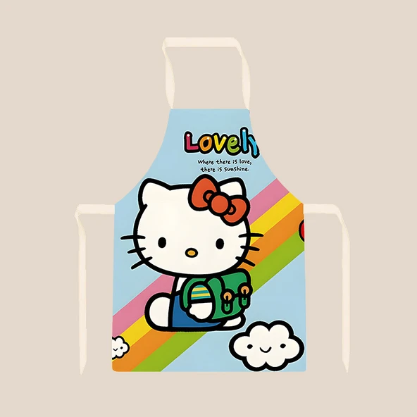 Hello Kitty Desenli Sevimli Kedi Figürlü Kolsuz Mutfak Önlüğü - Kedi 05 65x75cm Yetişkin Pamuklu Keten