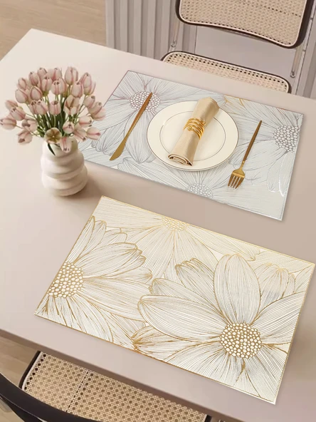 PVC Bronz Lotus Amerikan Servisi - Dikdörtgen Altın ve Gümüş - 45x30cm - 2 Adet - 2