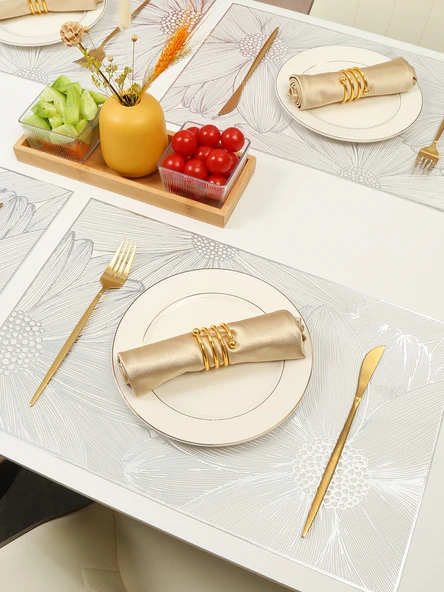 PVC Bronz Lotus Amerikan Servisi - Dikdörtgen Altın ve Gümüş - 45x30cm - 2 Adet - 3