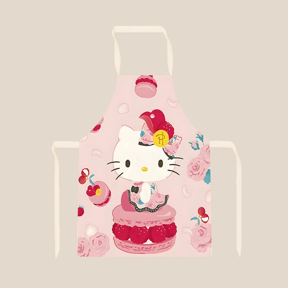 Hello Kitty Desenli Sevimli Kedi Figürlü Kolsuz Mutfak Önlüğü - Kedi 03 65x75cm Yetişkin Pamuklu Keten