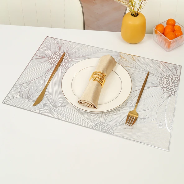 PVC Bronz Lotus Amerikan Servisi - Dikdörtgen Su Geçirmez Gümüş - 45x30cm - Tekli