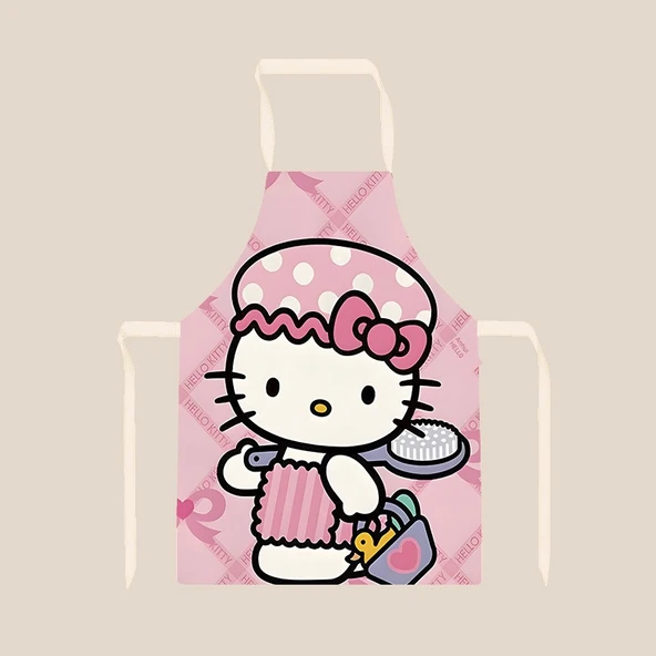 Hello Kitty Desenli Sevimli Kedi Figürlü Kolsuz Mutfak Önlüğü - Kedi 07 65x75cm Yetişkin Pamuklu