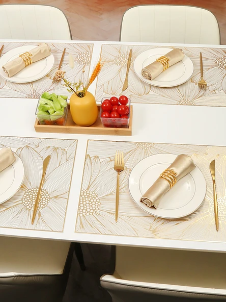PVC Bronz Lotus Amerikan Servisi - Dikdörtgen Altın ve Gümüş - 45x30cm - 2 Adet - 4