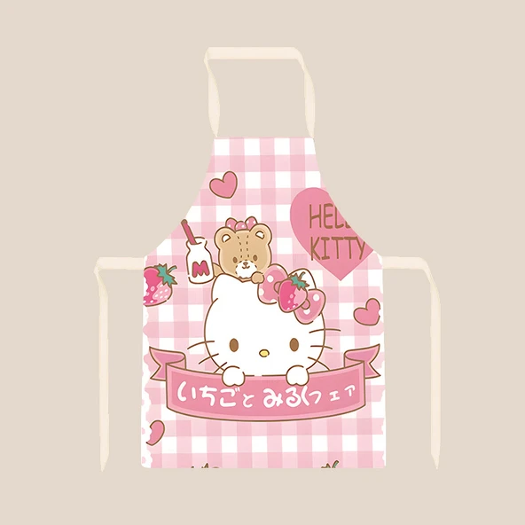 Hello Kitty Desenli Sevimli Kedi Figürlü Kolsuz Mutfak Önlüğü - Kedi 12 65x75cm Yetişkin Pamuklu