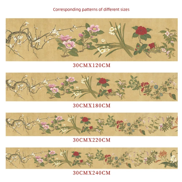 Çiçek ve Kuş Desenli Diatomit Çay Masa Örtüsü - Zhou'nun Tacı-Çiçek Figür A - 30cm x 120cm