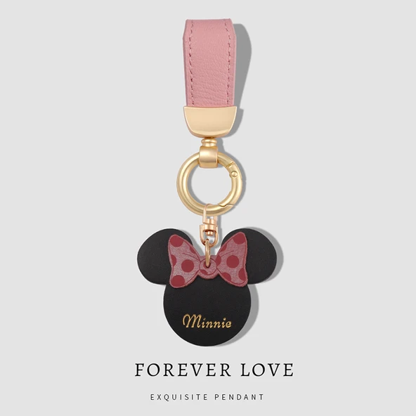 Minimalist Kadın Araba Anahtarlık - Pembe Deri İpli Siyah Minnie At Nalı Toka
