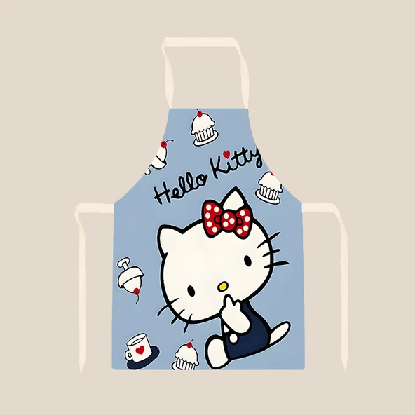 Hello Kitty Desenli Sevimli Kedi Figürlü Kolsuz Mutfak Önlüğü - Kedi 08 65x75cm Yetişkin Pamuklu