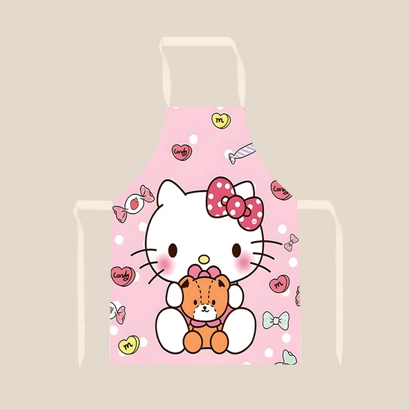 Hello Kitty Desenli Sevimli Kedi Figürlü Kolsuz Mutfak Önlüğü - Kedi 12 65x75cm Yetişkin Pamuklu - 6