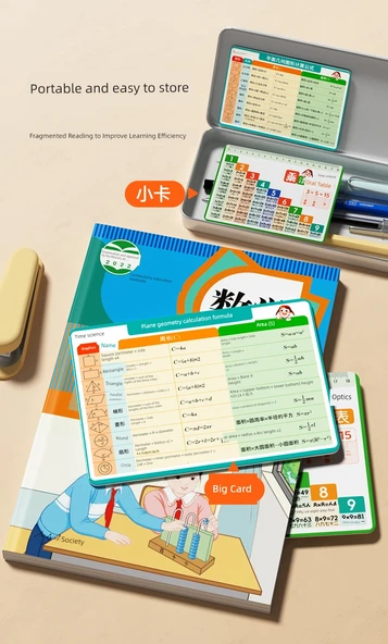 İlkokul Matematik Formül Kartları - Matematik Formül Seti + [Yeşil + Kahverengi] Kalem Kutusu - 10