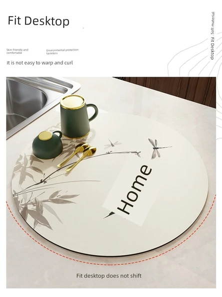 Çin İ mürekkebi Desenli Çay Altlığı - Lotus Pond Yaqu - 35x35cm - Anında Su Emici - Resim 5