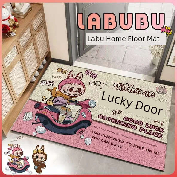Labubu Pembe Şanslı 80*120cm Kalınlaştırılmış Tel Halka Giriş Paspası