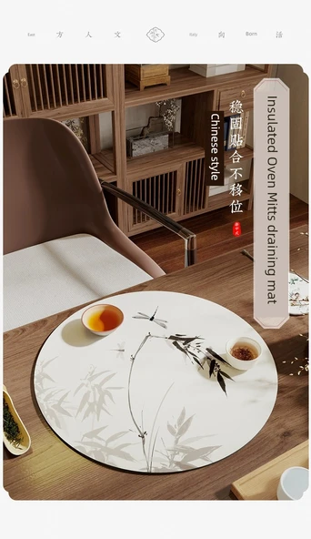 Çin İ mürekkebi Desenli Çay Altlığı - Lotus Pond Yaqu - 35x35cm - Anında Su Emici - Resim 7