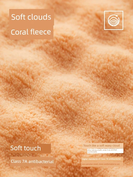 Antibakteriyel Mercan Polar Banyo Havlusu - Oksijen Turuncusu + Şeftali Tozu - 70x140cm - 3