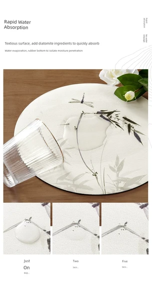 Çin İ mürekkebi Desenli Çay Altlığı - Lotus Pond Yaqu - 45x45cm - Isı Yalıtımlı Eldivenli - 8