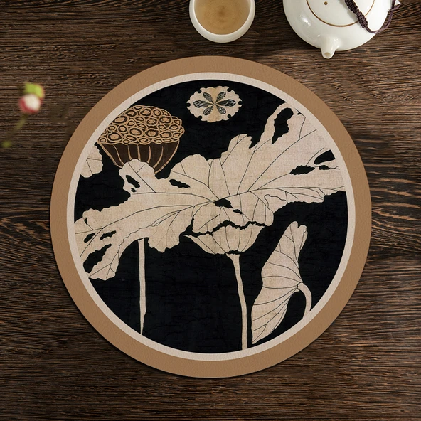 Antik Stil Diatomit Çamur Amerikan Servisi - YP Daire-Ortası Antik Lotus - 16x16cm