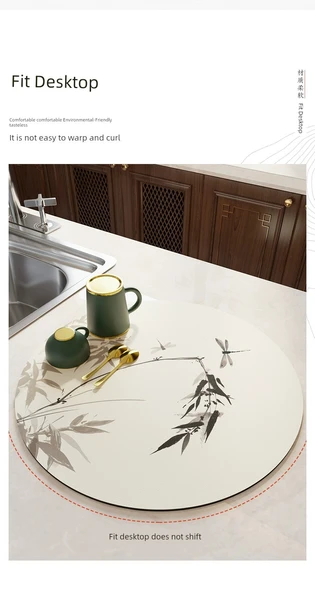 Çin İ mürekkebi Desenli Çay Altlığı - Lotus Pond Yaqu - 35x35cm - Anında Su Emici - Resim 10