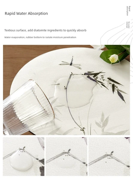 Çin İ mürekkebi Desenli Çay Altlığı - Lotus Pond Yaqu - 35x35cm - Anında Su Emici - Resim 3