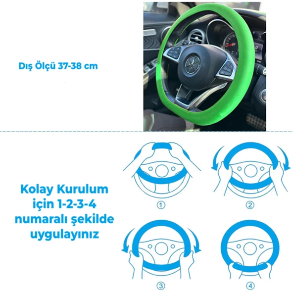 Silikon Renkli Direksiyon Kılıfı A Kalite Esnek Kaydırmaz Yeşil Renk PF-SWC01BK-YS - 2