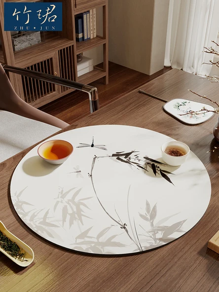 Çin İ mürekkebi Desenli Çay Altlığı - Lotus Pond Yaqu - 35x35cm - Anında Su Emici - Resim 2