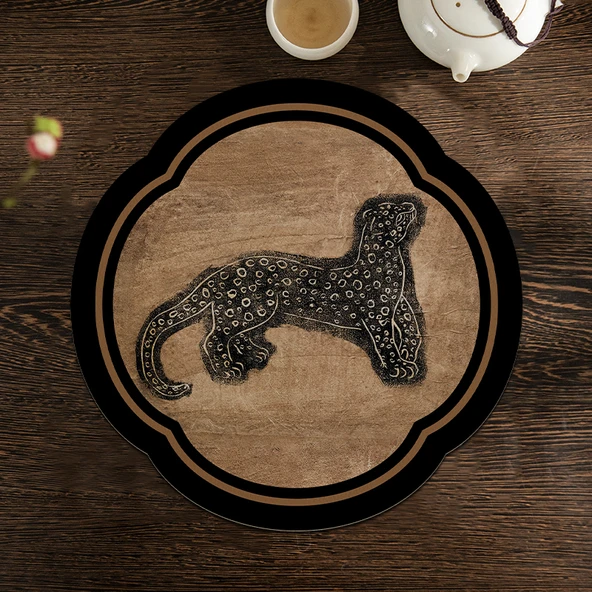Antik Stil Diatomit Çamur Amerikan Servisi - YP Bardak-Halka Ortası Antik Leopar - 16x16cm