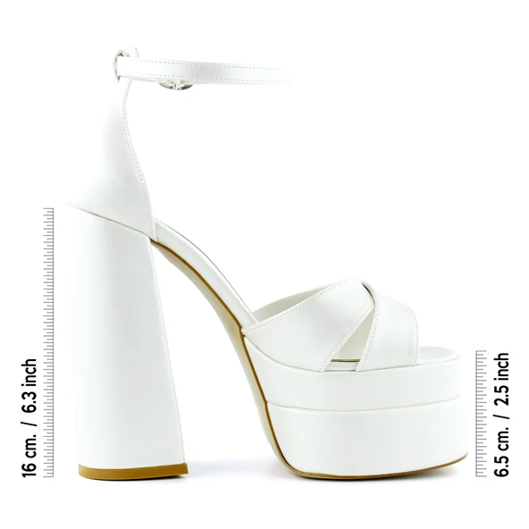 Erkan Saçmacı Celine İnci Beyaz Çapraz Bantlı Çift Platformlu Kalın Topuklu Abiye Gelin Ayakkabısı - 2