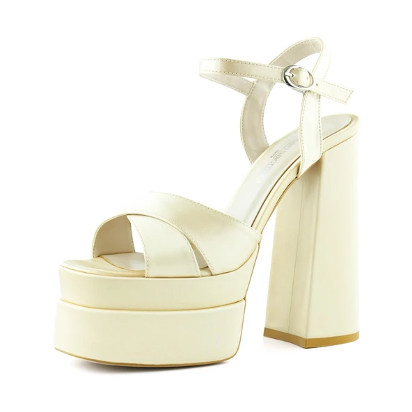 Erkan Saçmacı Whitney Ten Saten Önü Arkası Açık Çift Platformlu Bantlı Kalın Topuklu Abiye Ayakkabı