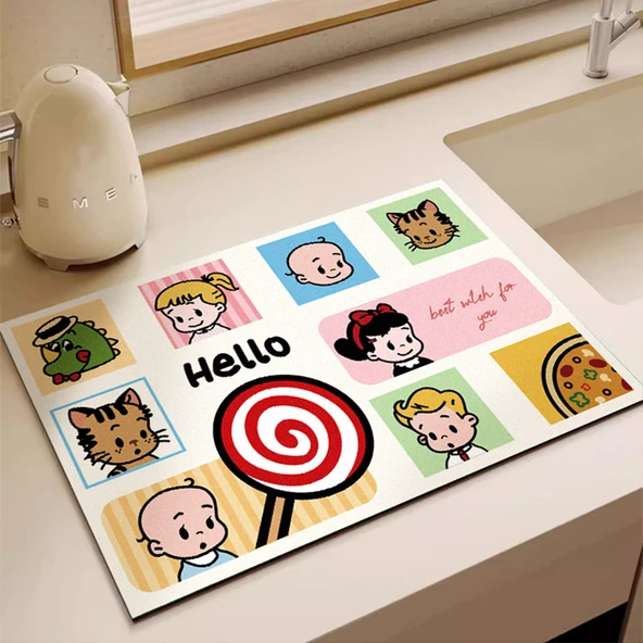 Diatomit Mutfak Tezgahı Su Emici Kurutma Paspası - SPL Süper Lolipop 50x60cm