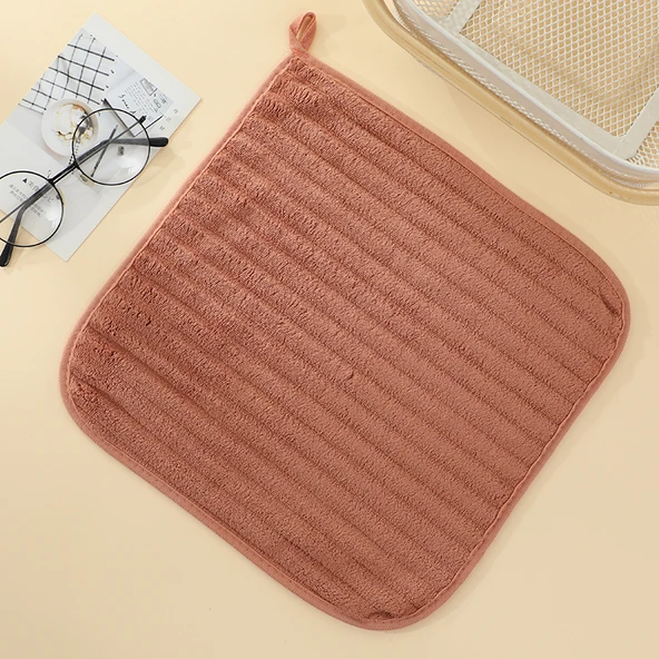 Mercan Polar Emici Küçük Kare El Havlusu - Turuncu Kırmızı 30x30cm