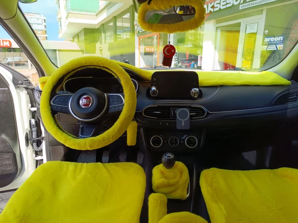 Yumuşak Tüylü Peluş Direksiyon Kılıfı Sarı - 6