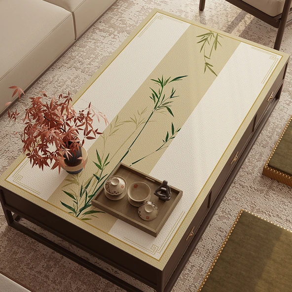 Çin Tarzı Su Geçirmez PVC Masa Örtüsü - Jiyan Çiçek Dalı-Koyun Postu Desenli 70x130cm - Resim 3