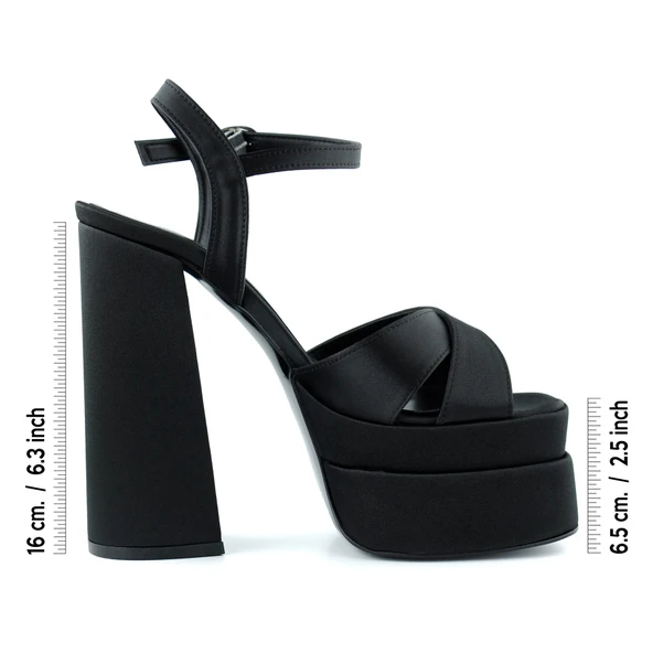 Erkan Saçmacı Whitney Siyah Saten Arkası Açık Çift Platformlu Bantlı Kalın Topuklu Abiye Ayakkabı - 2
