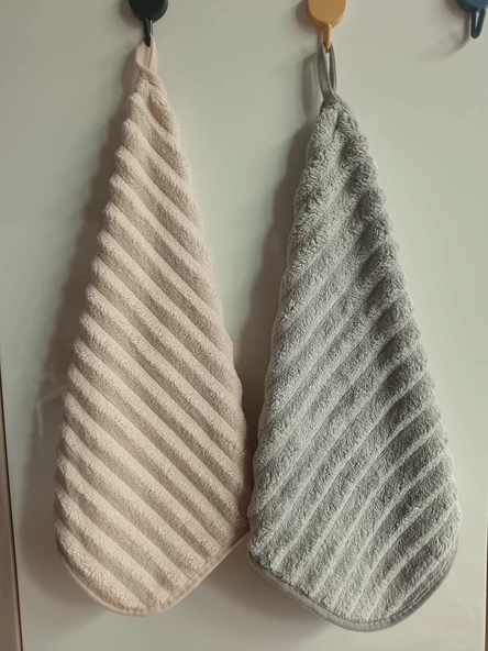 Mercan Polar Emici Küçük Kare El Havlusu - 2'li Paket (Bej, Açık Gri) 30x30cm