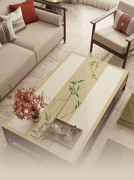 Çin Tarzı Su Geçirmez PVC Masa Örtüsü - Jiyan Çiçek Dalı-Koyun Postu Desenli 70x130cm - Resim 9