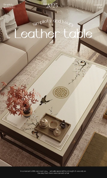 Çin Tarzı Su Geçirmez PVC Masa Örtüsü - Jiyan Çiçek Dalı-Koyun Postu Desenli 70x130cm - Resim 7