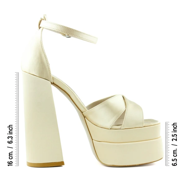 Erkan Saçmacı Celine Ten Saten Önü Açık Çapraz Bantlı Çift Platformlu Kalın Topuklu Abiye Ayakkabı - 2