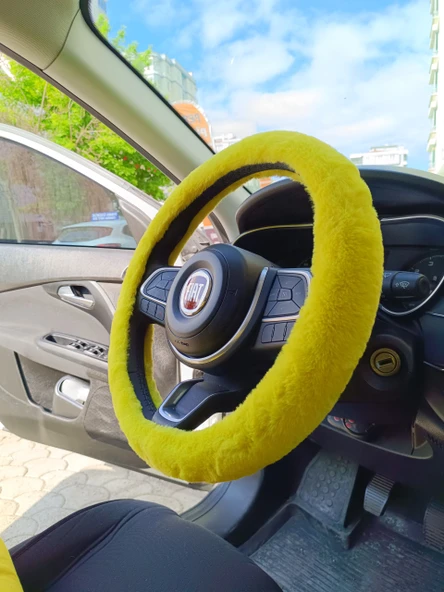 Yumuşak Tüylü Peluş Direksiyon Kılıfı Sarı - 3