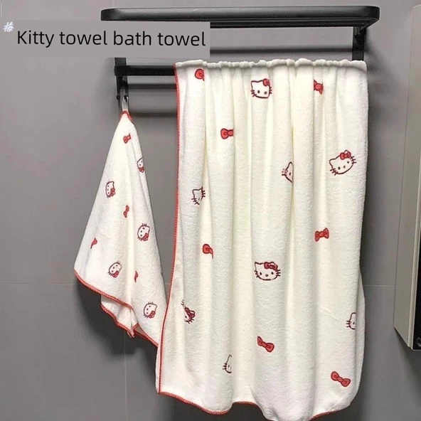 Hello Kitty Mercan Polar Havlu - Havlu + Banyo Havlusu Seti