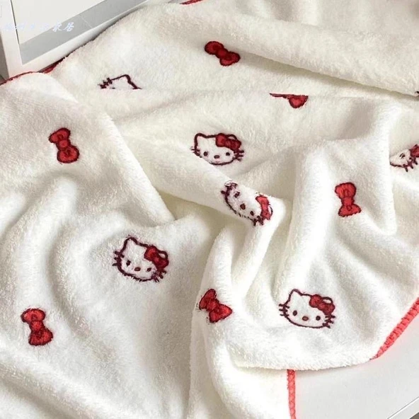 Hello Kitty Mercan Polar Havlu - Kilit Kenarlı KT Miyav Banyo Havlusu - 3