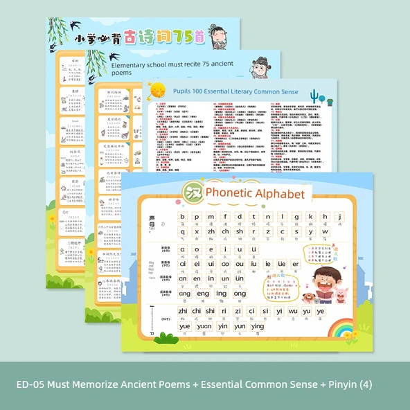 Çocuklar için Antik Şiir Duvar Stickerı - ED-05 Antik Şiirler + Genel Kültür + Pinyin