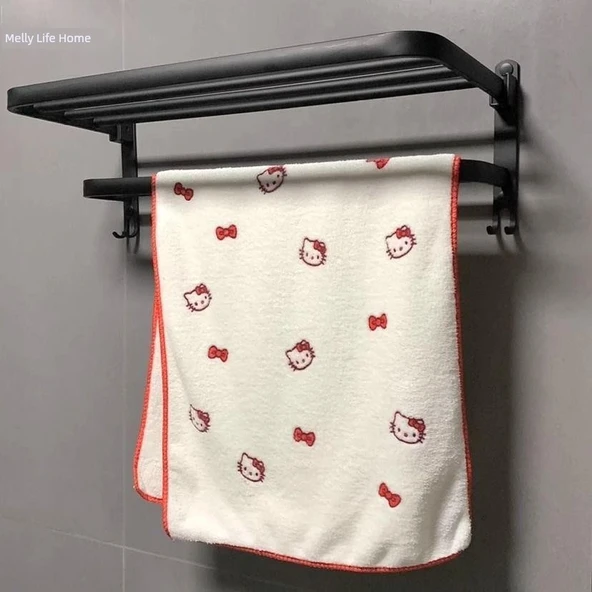 Hello Kitty Mercan Polar Havlu - Kilit Kenarlı KT Miyav Banyo Havlusu - 2
